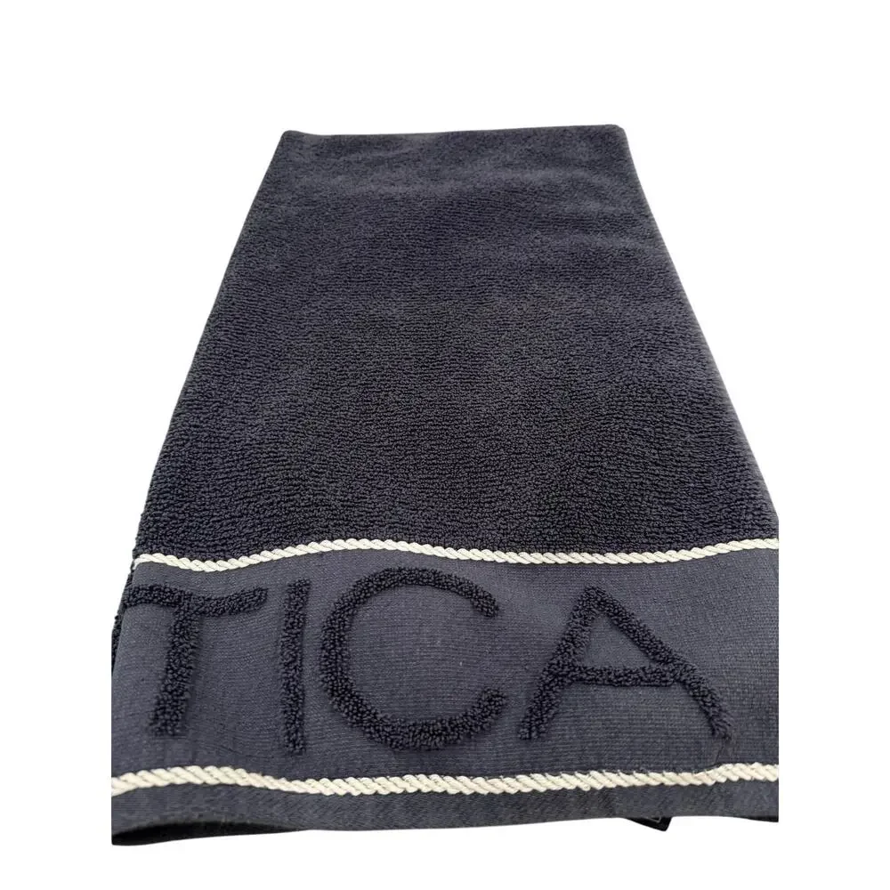 Nautica Home Navy Bath Towel Cotton Logo Rope Trim Coastal OEKO TEX 48x27 Blue